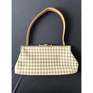 Jones New York Houndstooth Clutch Preppy Classic Core Handbag Tan Leather Strap